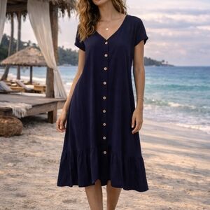 New Raya Sun Linen Cotton Cover Up Dress Size 1X Purple